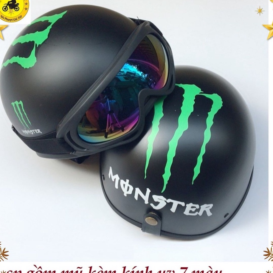 (Kèm Kính) Mũ Bảo Hiểm Monster, Nón Phượt,Nón Bảo Hiểm Nửa Đầu Được Chọn Kính