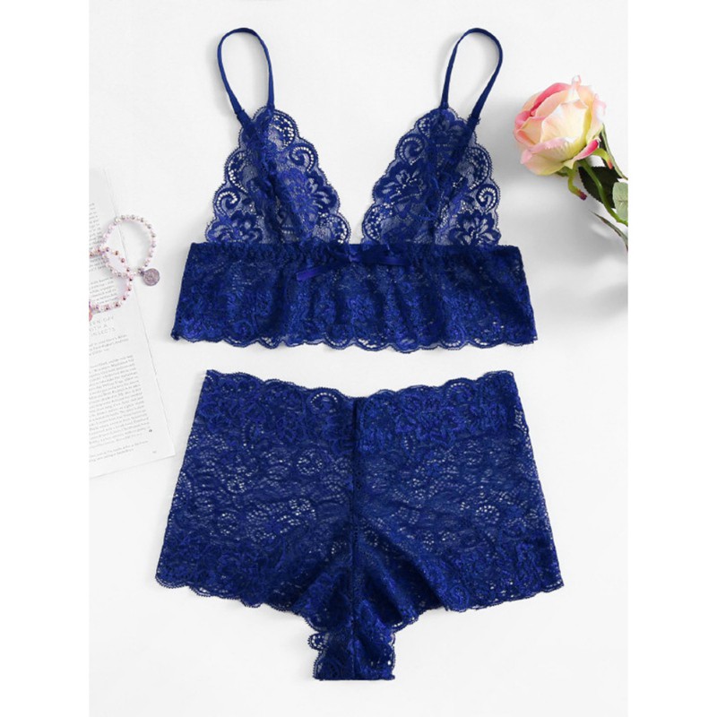 [Baywellfashion]Bộ quần áo lót màu trơn trang trí ren xinh xắn cho nữ | BigBuy360 - bigbuy360.vn