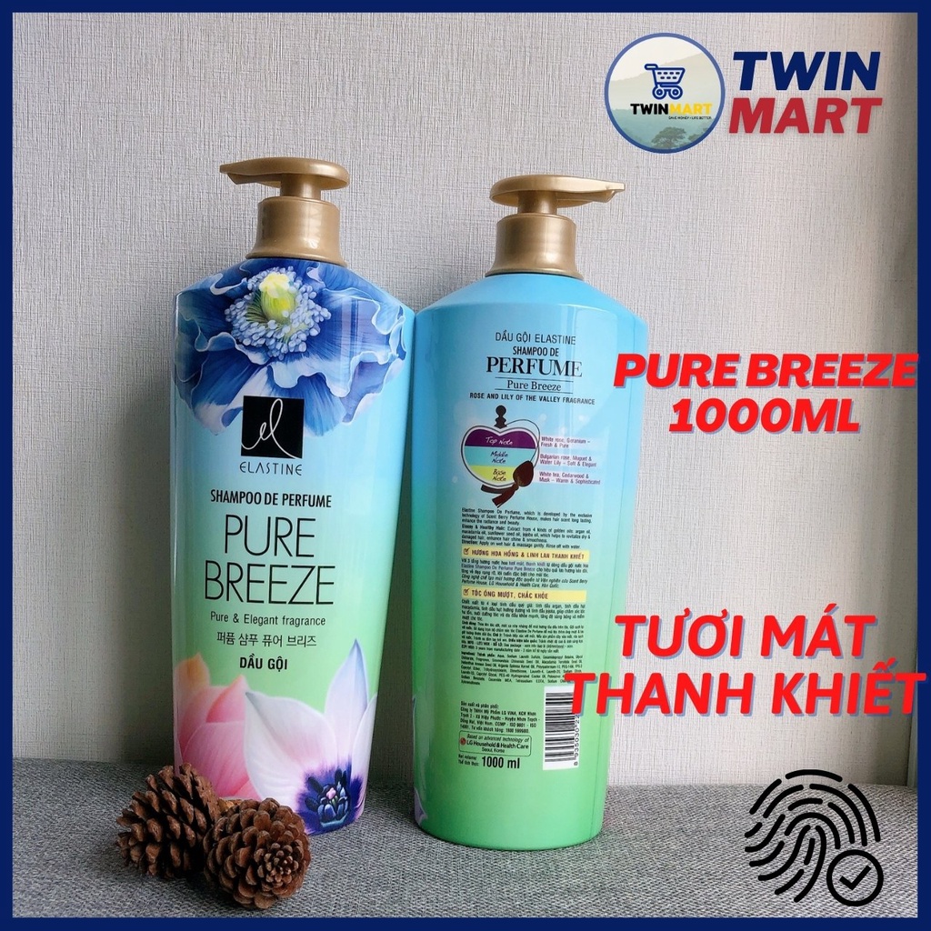 [ĐƠN 299K TẶNG SỮA TẮM 36Kl] COMBO Dầu gội Elastine hương nước hoa và Dầu xả Elastine Pure Breeze 1000ml