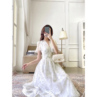 Váy cổ V nhún eo_1VA1340TR_Lep'