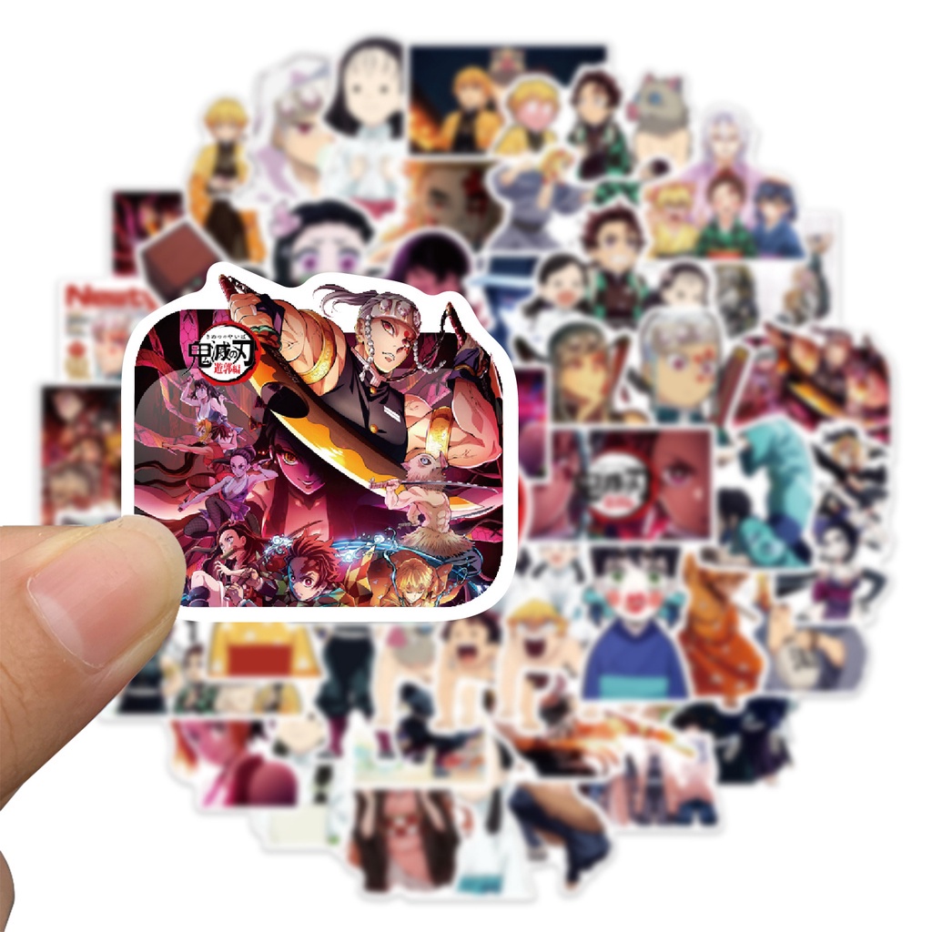 Bộ 50/25/10 nhãn dán in hình anime Demon Slayer dùng cho trang trí laptop/xe hơi/hành lý