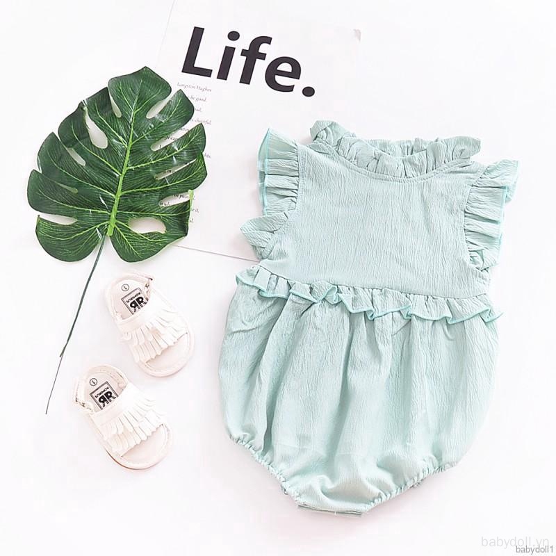 Bộ Áo Liền Quần Cotton Phối Ren Dễ Thương Cho Bé Gái