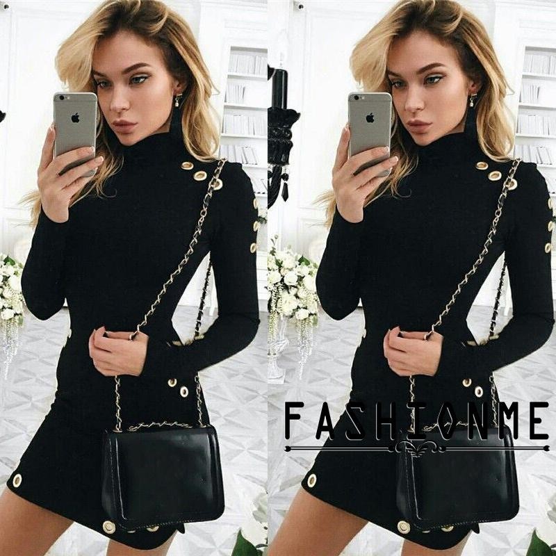 ღ𝓂ℰWomen Lady Fashion Turtle Neck Party Club Cocktail Tight Sweater Tops Bodycon Mini Dress | BigBuy360 - bigbuy360.vn