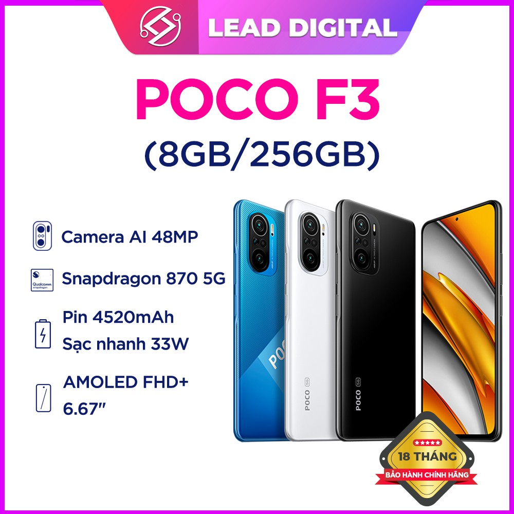 Điện thoại Xiaomi POCO F3 8GB l 256GB - Snapdragon 870 5G - AMOLED 120Hz - Loa kép chuẩn Dolby Atmos® - Chính hãng