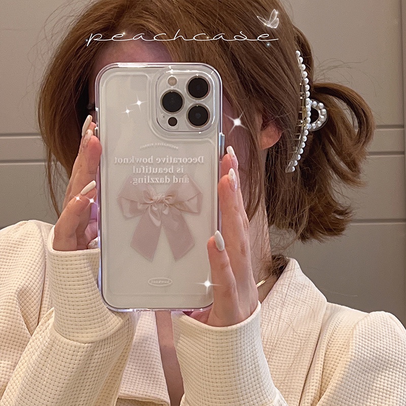 Ốp Điện Thoại Trong Suốt Chống Sốc Họa Tiết Thắt Nơ Cho iPhone 11 12 13 Pro MAX X XS MAX XR 7+ 8+ 7 8 Plus