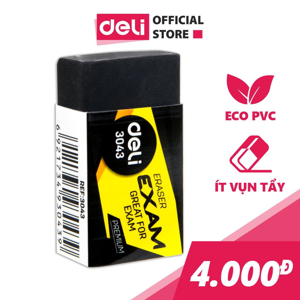 Gôm tẩy 2B Deli, 40×22×12mm, Đen - 1 viên - E3043