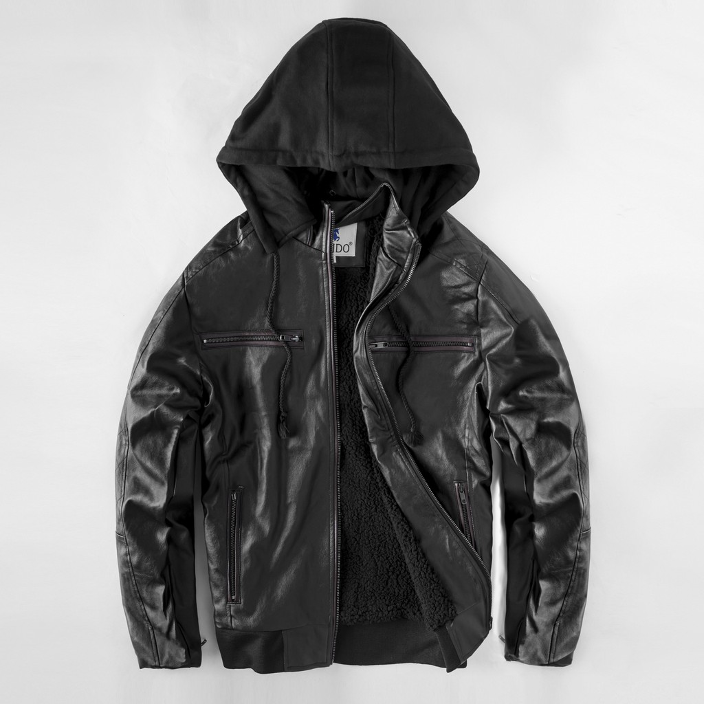 Áo khoác da nam lót lông ấm áp Lados 138, có nón nỉ tháo rời | BigBuy360 - bigbuy360.vn