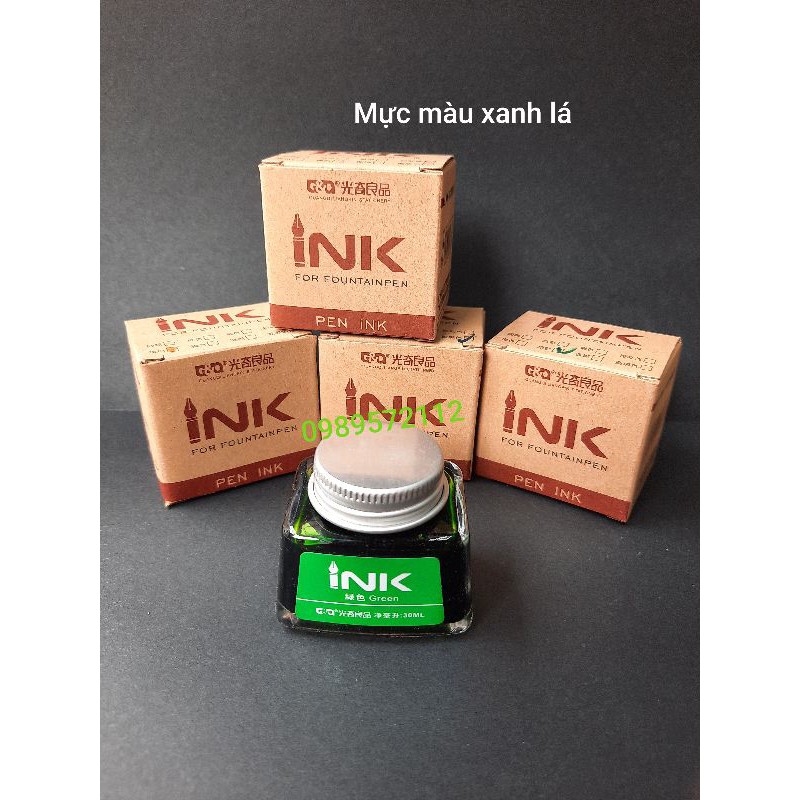 mực ink 30ml -mực bút máy màu xanh lá,xanh đậm,cam,hồng,tím.