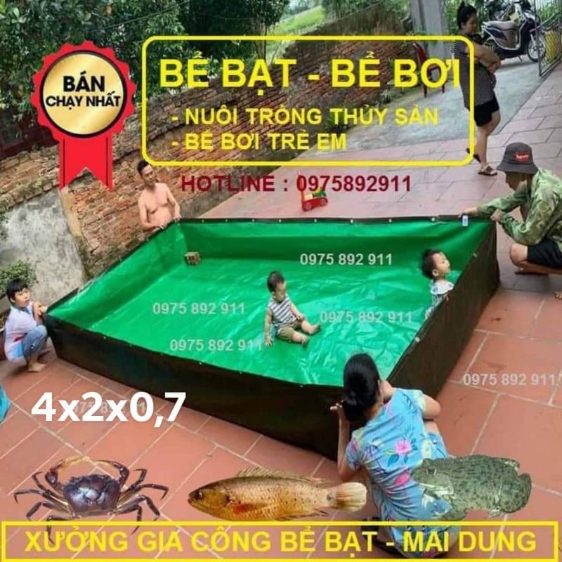 Bể bạt nuôi ốc ếch cá lươn 4x2x0,7 - loại xanh bộ đội xịn
