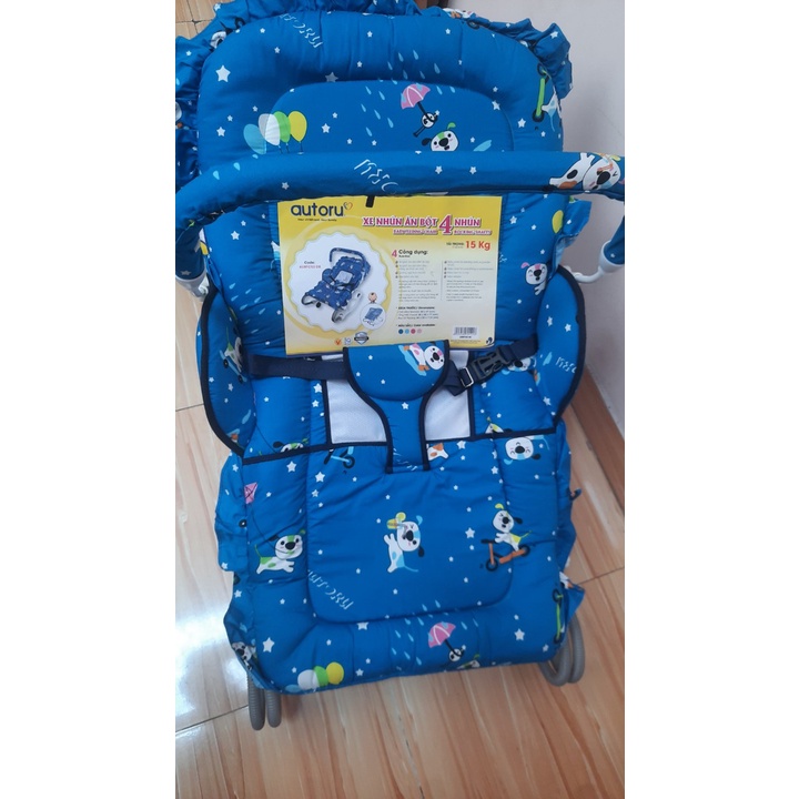 Xe nhún bập bênh cho bé ăn bột gấp gọn hiệu Autoru kèm mùn chụp-xe 4 nhún
