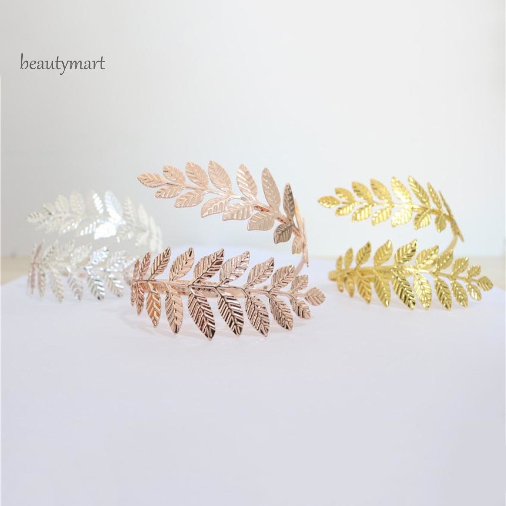 Vòng Đeo Bắp Tay Mở Hình Chiếc Lá Bằng Kim Loại Thời Trang Cho Nữ