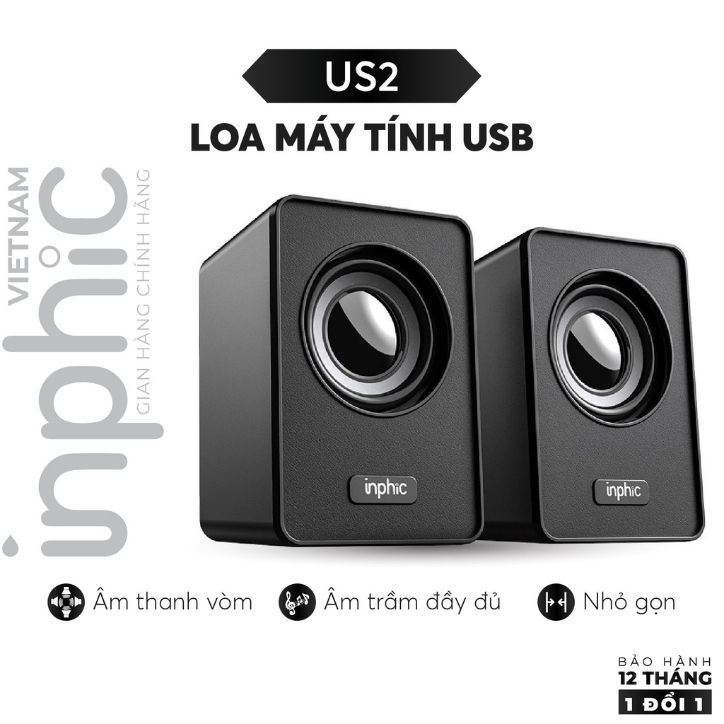 Loa Máy Tính USB INPHIC US2 Siêu Trầm Mini Cầm Tay Chống Nước Âm Lượng Lớn Ngoài Trời - Hàng Chính Hãng