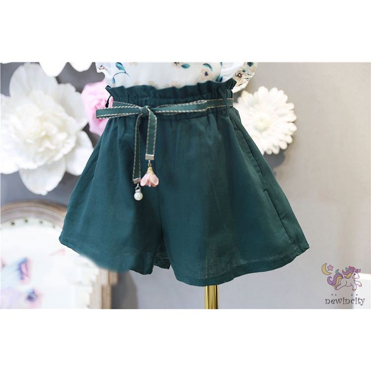 Set Áo Thun Tay Loe+Quần Short Hoa Cho Bé Gái