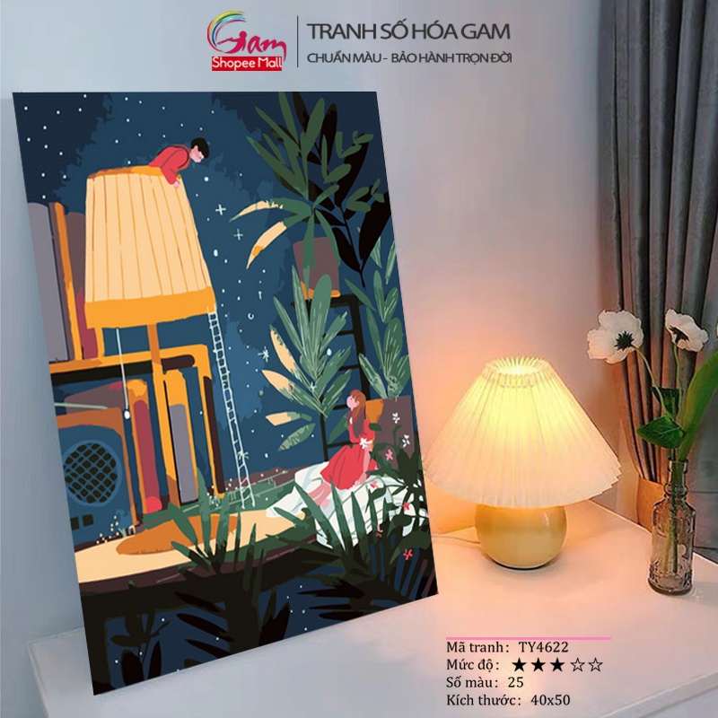 Tranh Treo Tường Trang Trí GAM Tự Tô Màu Theo Số Tình Yêu Đôi Lứa Có Khung Nâng Cấp Lọ Màu 5ml Kèm 2 Bộ Cọ TY4622