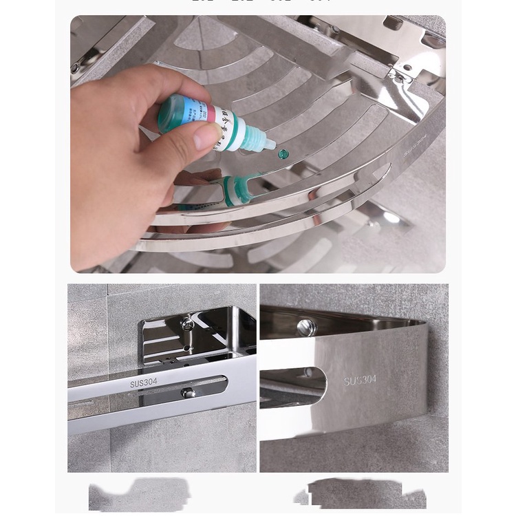 Kệ Góc INOX SUS304 Để Đồ Nhà Tắm Lắp Đặt Dán Tường Gạch Men Hoặc Khoan Vít Tường - LIDORY