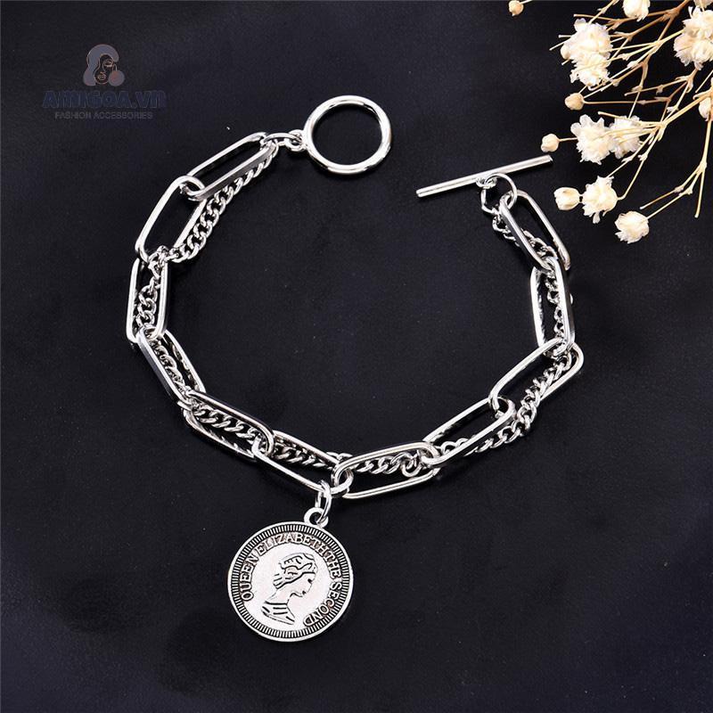 Vòng Đeo Tay Bằng Bạc Hình Chân Dung Phong Cách Cổ Điển