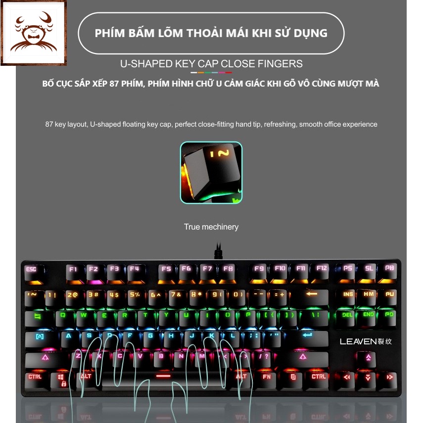 Bàn phím cơ máy tính gaming Crack K550 Led RGB 10 chế độ khác nhau dùng chơi game và văn phòng