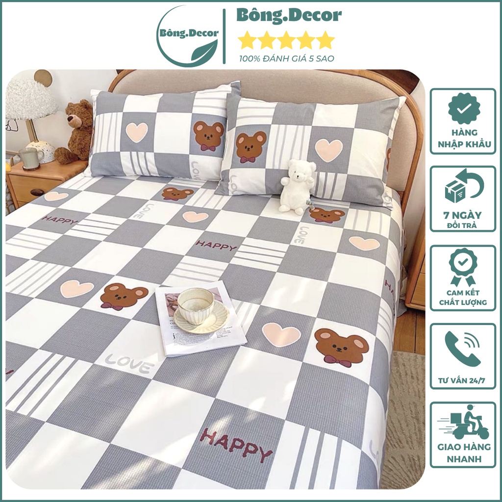 Bộ ga giường cotton 100%, ga gối cotton thun lạnh thoáng mát thấm hút mồ hôi tốt miễn phí bo chun - Bông.Decor | BigBuy360 - bigbuy360.vn