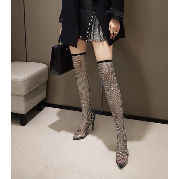 _ Boots lưới nữ đính đá lấp lánh siêu sang chảng , hàng QC cái cấp