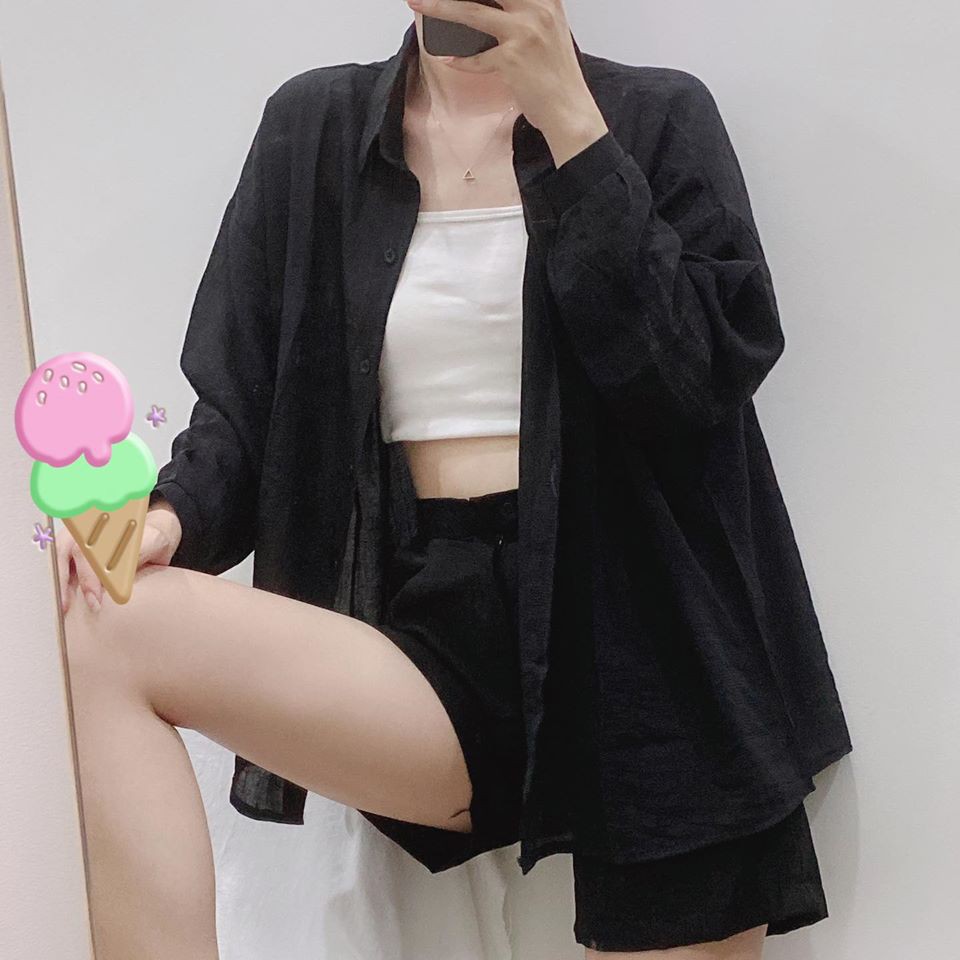 Áo Sơ Mi Mỏng ( KHÔNG kèm Bra) YAYSHOP dáng rộng tay phồng chất lụa mềm mát form Cánh Dơi(hình thật)