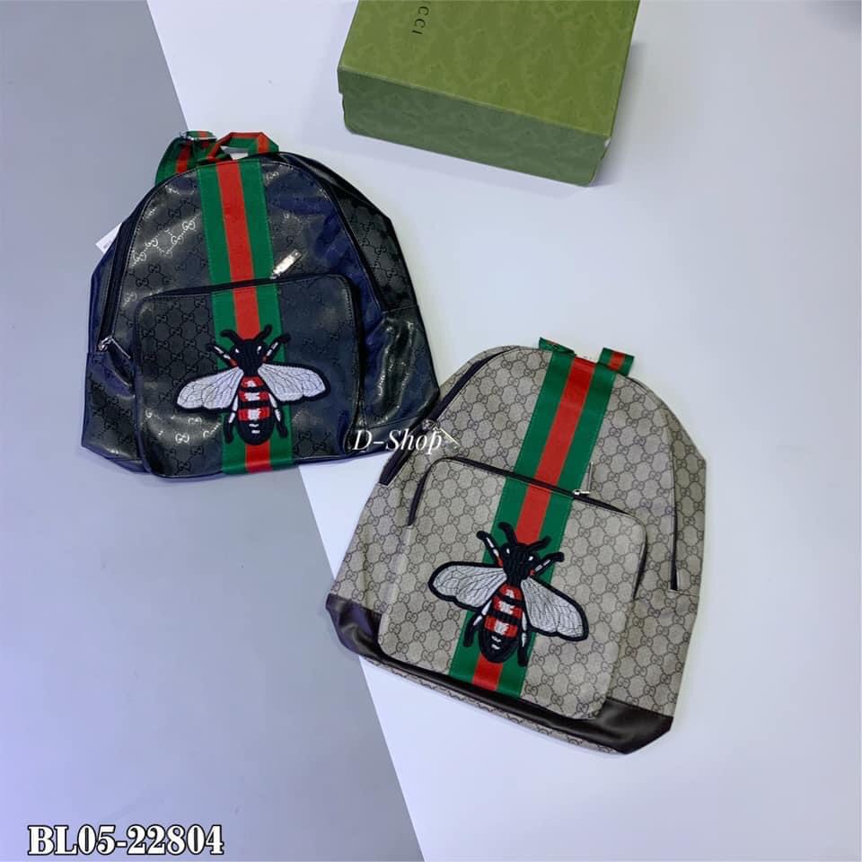 Balo Da Gucci Hình Ong Thêu Dập Vân Logo Chìm Phối Sọc Xanh Đỏ - Balo Thời Trang Nam Nữ Đi Học Đi Chơi Cực Chất