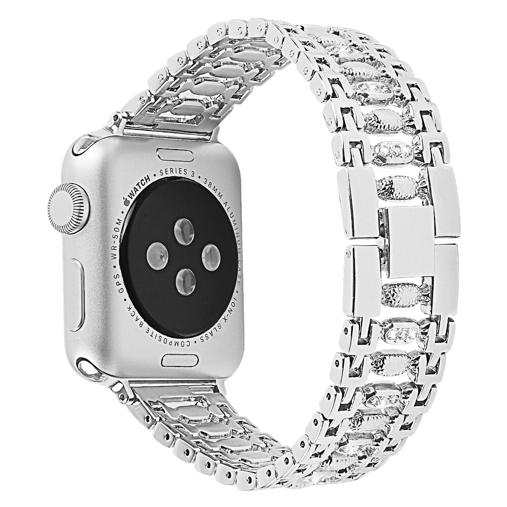 Dây Đeo Inox Đính Kim Cương Giả Cho Đồng Hồ Thông Minh Apple Watch 6 5 4 38mm 42mm 40mm 44mm Iwatch Series 6 5 4 3