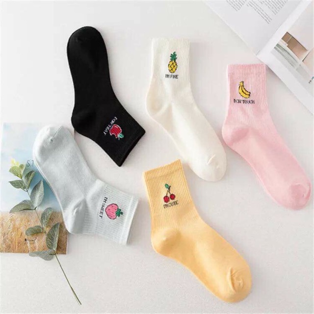 Tất hoa quả màu cổ cao