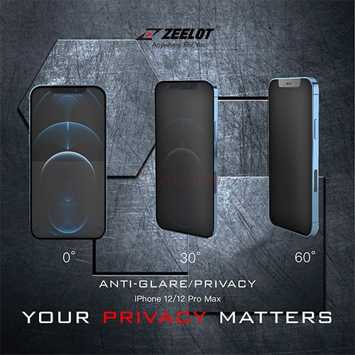 Dán màn hình cường lực Full viền chống nhìn trộm và vân tay Zeelot iPhone 12/12 Pro/12 Pro Max - Hàng chính hãng