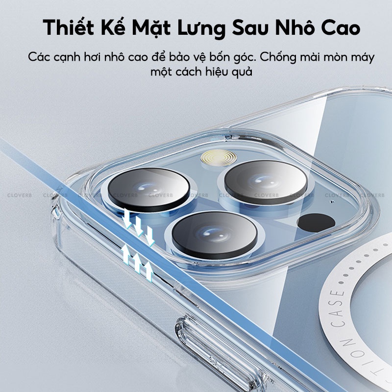 Ốp Lưng Trong Suốt Chống Sốc ROCK Magnetic Hỗ Trợ Sạc Không Dây Từ Tính Bảo Vệ Camera Chống Trầy Xước Cho iP 13 Pro Max
