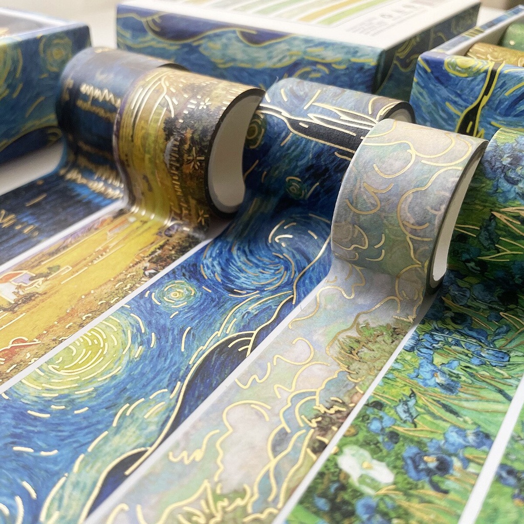 Set 8 cuộn băng keo giấy washi họa tiết tranh sơn dầu Van Gogh