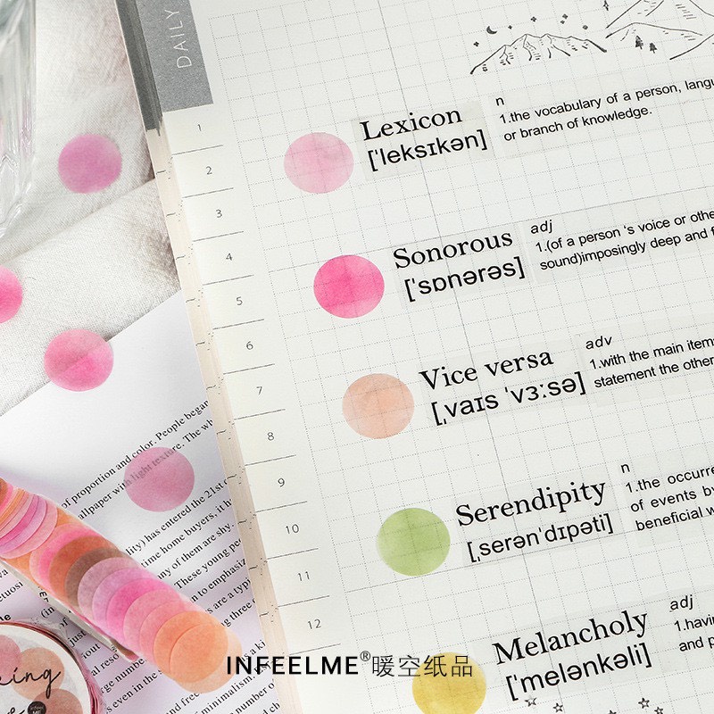 Cuộn Washi tape, masking tape chấm tròn WS15 - Sticker đánh dấu nhiều màu sắc