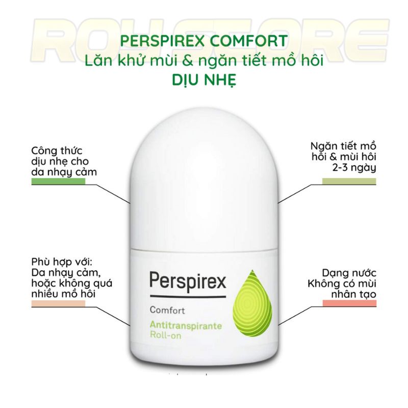 Lăn khử mùi Perspirex, lăn nách ngăn tiết mồ hôi hiệu quả, giảm mùi hôi triệt để dùng cho mọi loại da 20ml