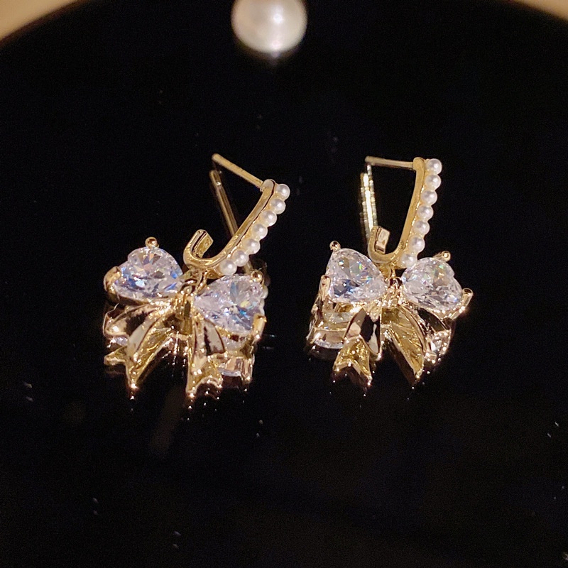 Bông Tai Mạ Bạc 925 Hình Chiếc Nơ Đính Ngọc Trai Thời Trang Hàn Quốc Cho Nữ