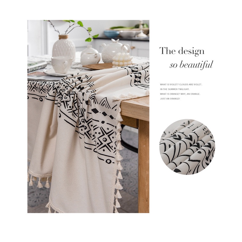 Khăn Trải Bàn Bằng Cotton Lanh Chống Nước Chống Dầu Thiết Kế Tua Rua Phong Cách Bohemian