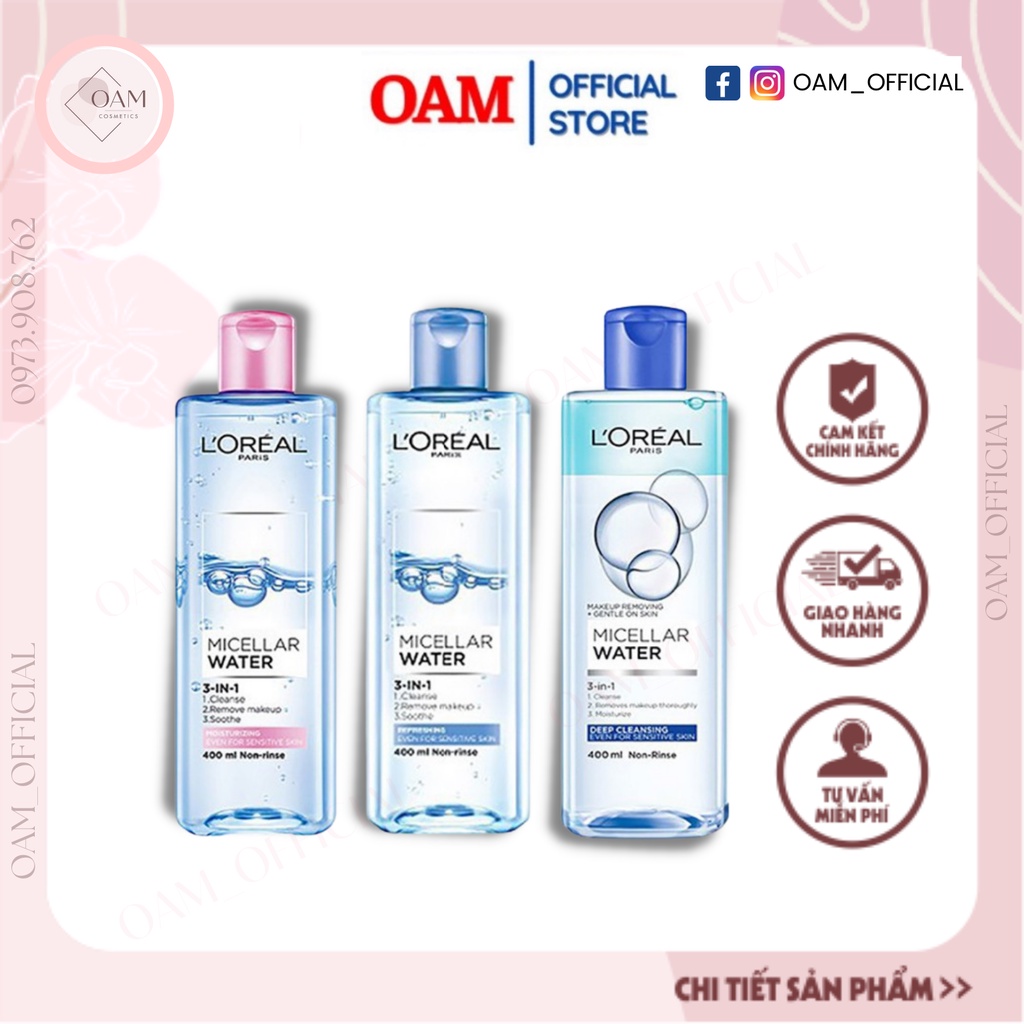 Nước tẩy trang Loreal - L'Oreal Paris 3-in-1 Micellar Water 400ML ( Hàng Auth 100% Đổi trả 1/1 )