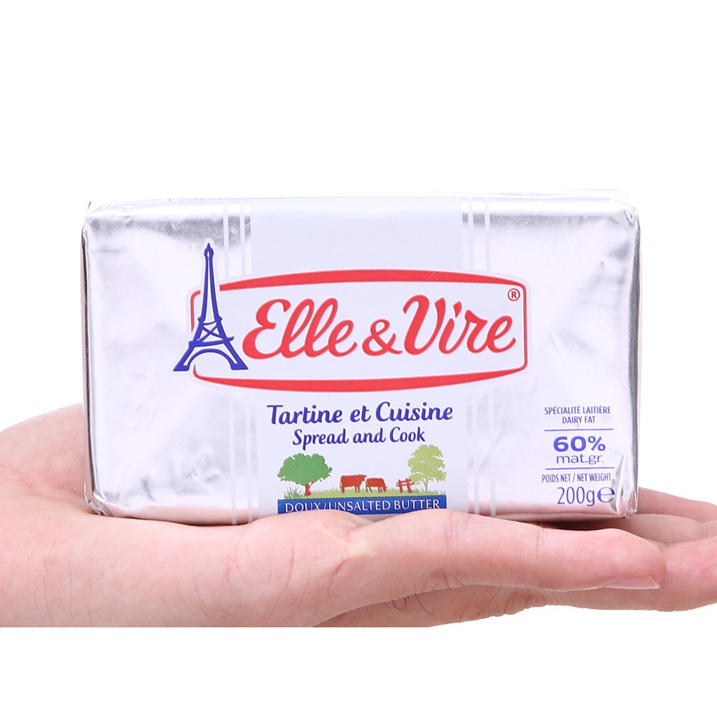 Bơ lạt 60% béo Elle &amp; Vire 200g.  Date 01/2024