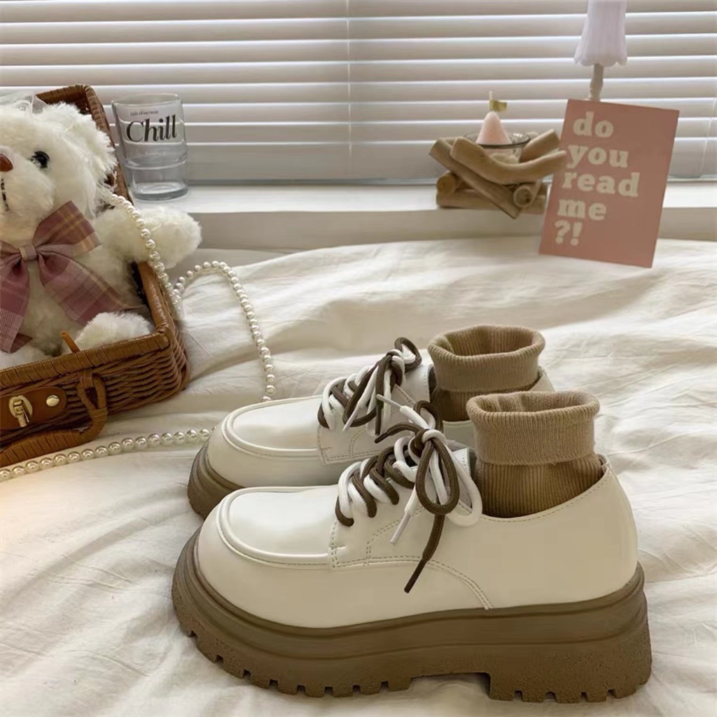giày búp bê nữ Giày Oxford Mũi Tròn Màu Trắng Đen Phong Cách Retro Anh Quốc Cho Nữ giày búp bê giày nữ dày búp bê nữ