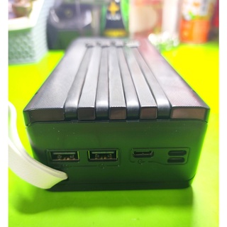 Box sạc dự phòng tích hợp 4 dây sạc 14 cell 18650, 3 cổng vào micro USB Type-C lightning dây da cao cấp