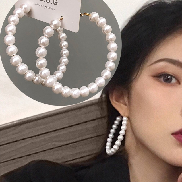 Bông tai vòng tròn ngọc trai giả thời trang