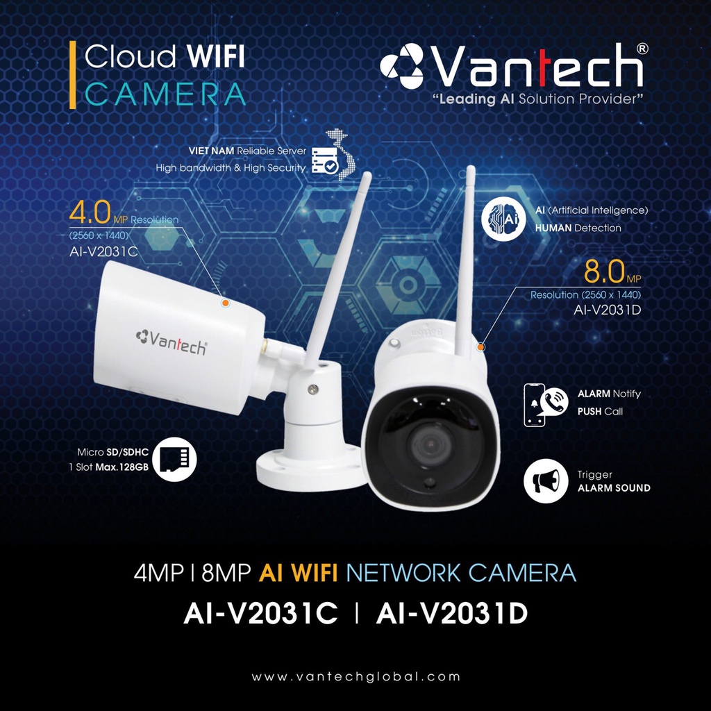 Camera IP Wifi Vantech Ngoài Trời AI-V2031C 4.0 Megapixel - SIÊU THỊ VIỄN THÔNG SÀI GÒN | WebRaoVat - webraovat.net.vn