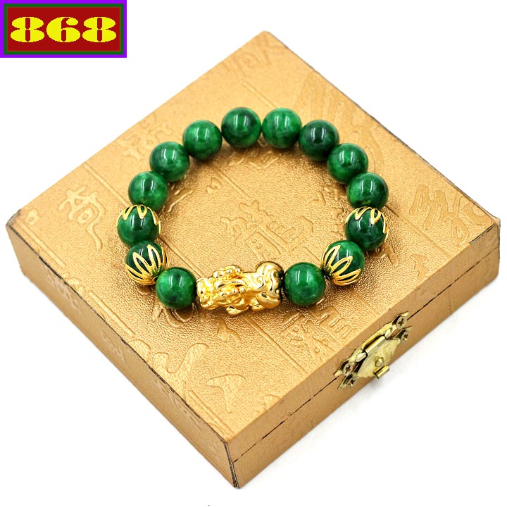 Chuỗi tay xanh 12 ly charm Tỳ hưu TH38 - Sản phẩm phong thủy mang ý nghĩa tài lộc