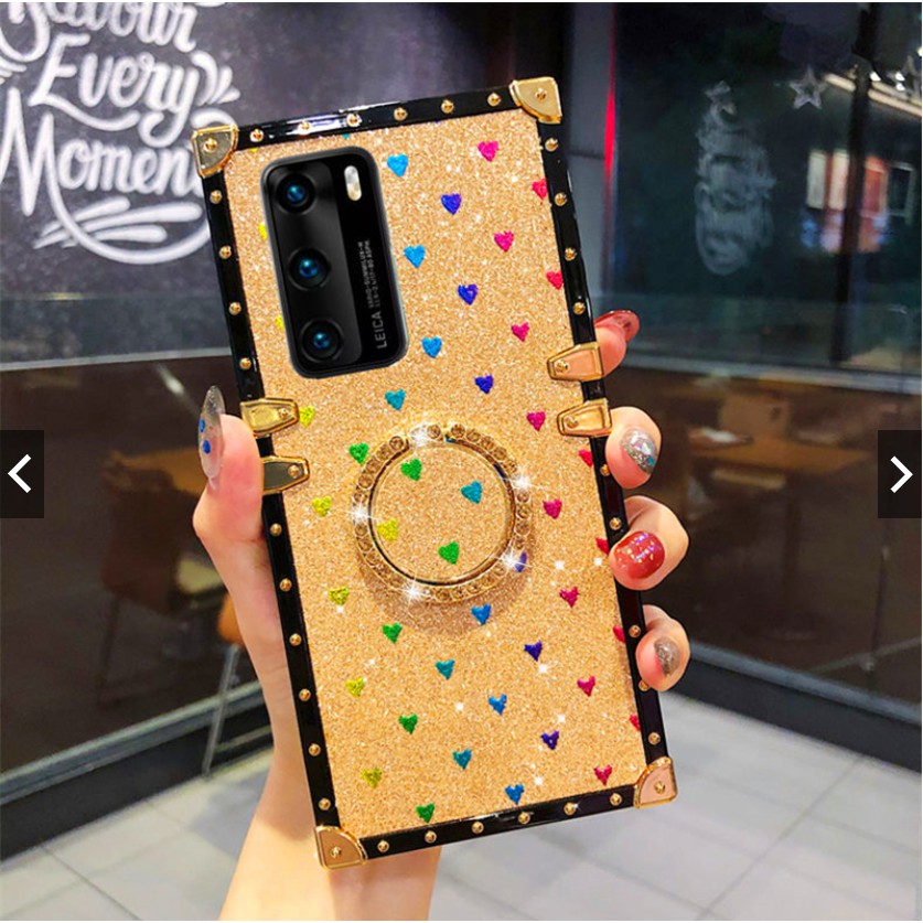 Ốp điện thoại họa tiết trái tim lấp lánh phối vòng giá đỡ thời trang cho Huawei Mate 30 40 40Pro 30pro 20 20Pro