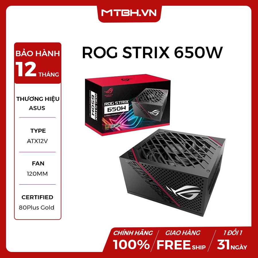 NGUỒN MÁY TÍNH ASUS 650W ROG STRIX 650W 80 PLUS GOLD - BẢO HÀNH 10 NĂM