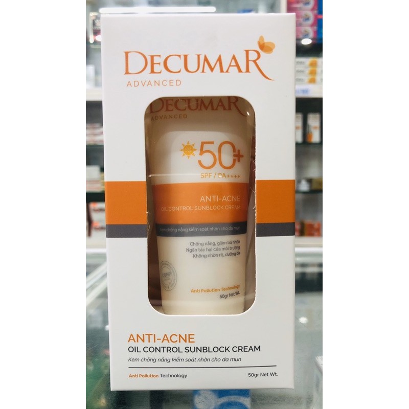 Kem chống nắng kiểm soát chất nhờn ANTI-ACNE OIL CONTROL SUNBLOCK CREAM - DECUMAR Advanced - 50 gram