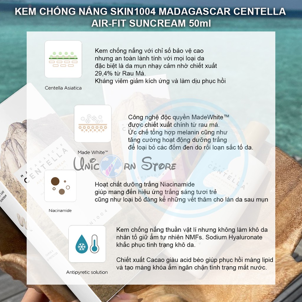 Kem Chống Nắng Dưỡng Ẩm và Ngăn Ngừa Lão Hóa Cho Da Nhạy Cảm Skin1004 Madagascar Centella Air-fit Suncream 50ml