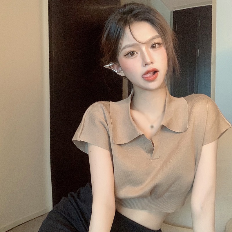 Áo Croptop Tay Ngắn Màu Sắc Thanh Lịch Cho Nữ