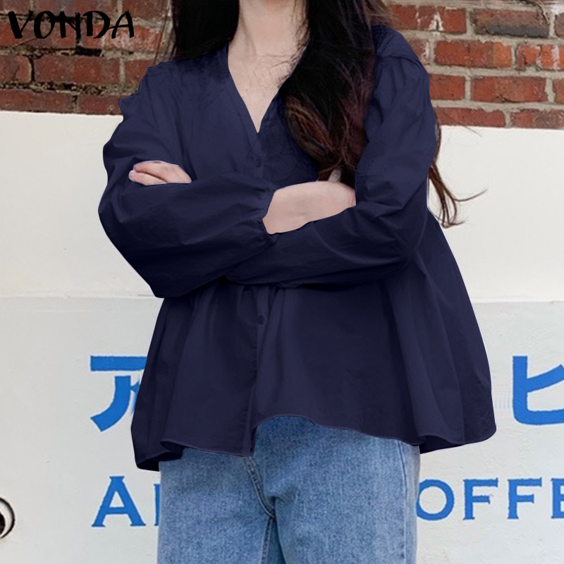 Áo VONDA cổ chữ V tay dài phong cách Hàn Quốc trẻ trung cho nữ