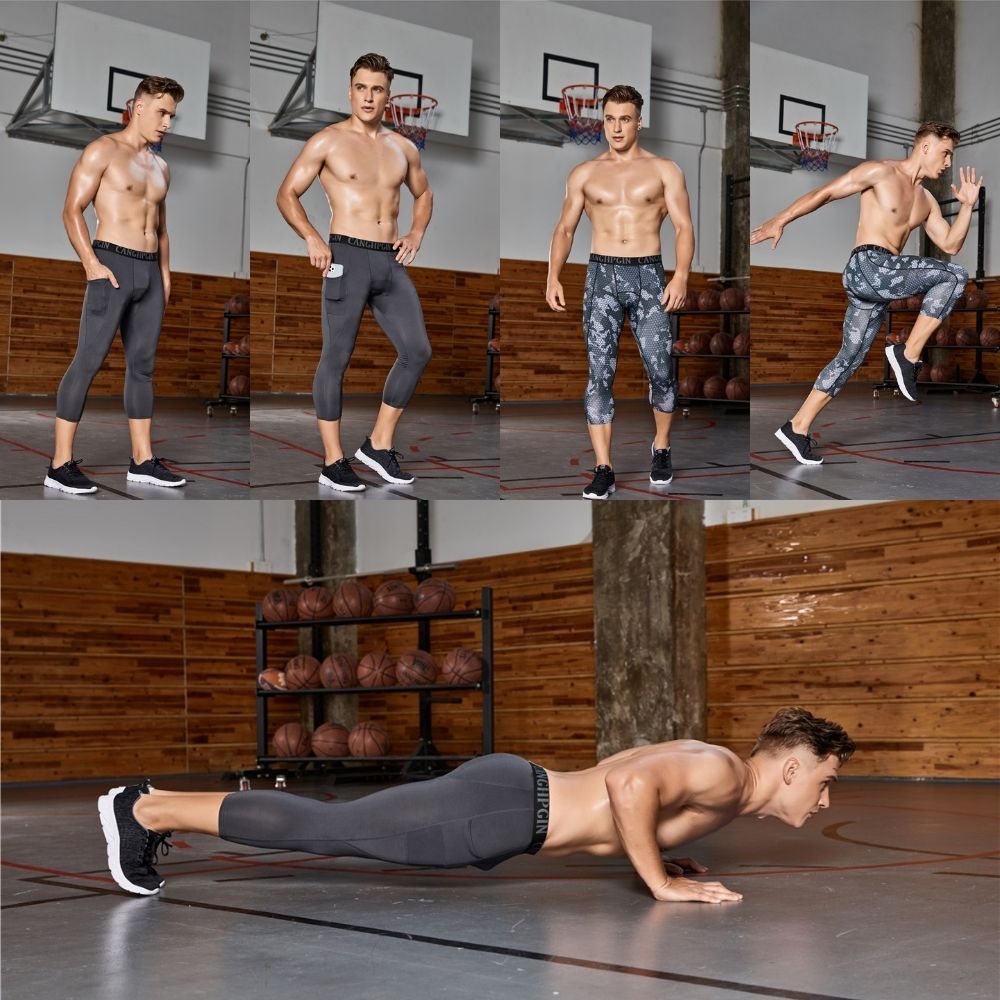 Quần dài thể thao dáng ôm vải co giãn tốt thiết kế cá tính cho nam