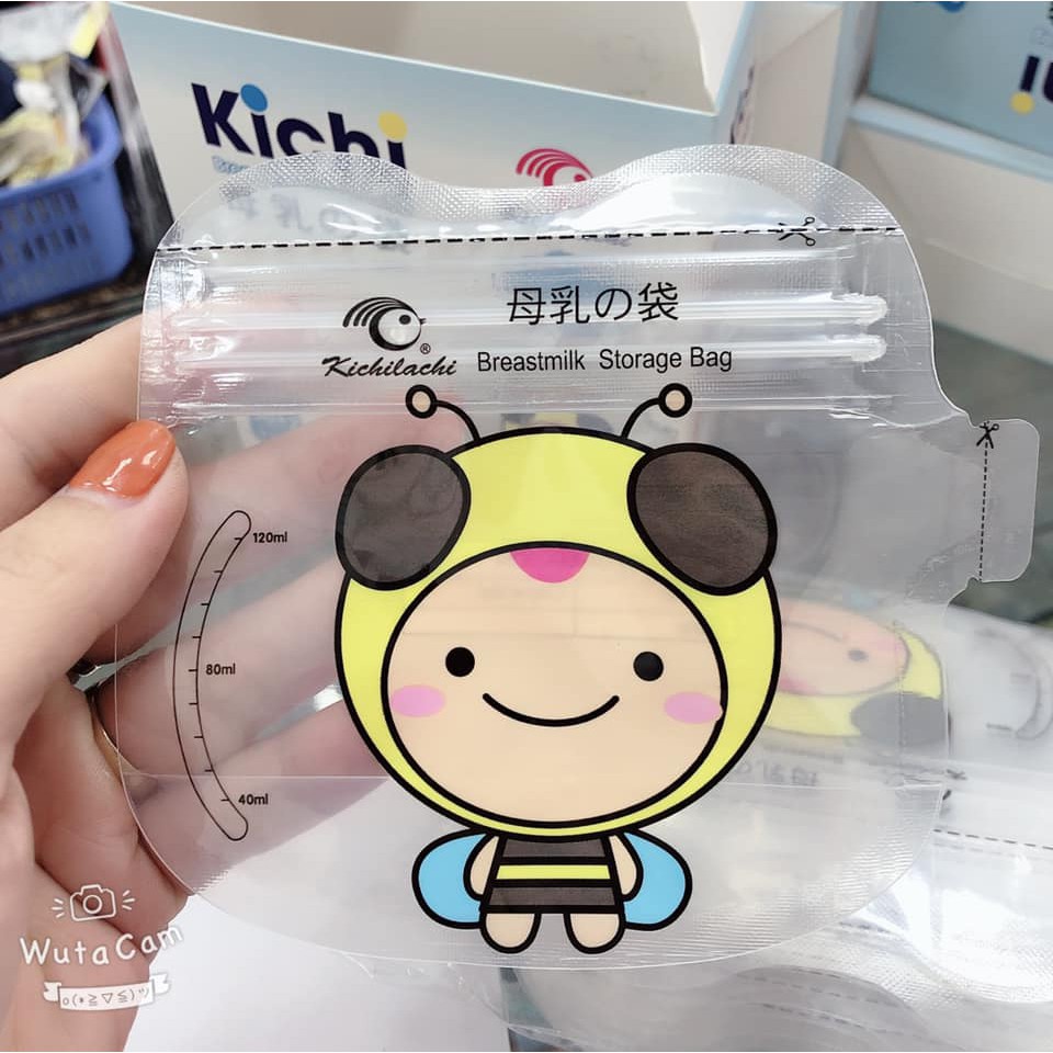 Hộp 32 Túi trữ sữa KICHILACHI 120ml hình quả táo, có vòi rót an toàn, tiện dụng cho bé