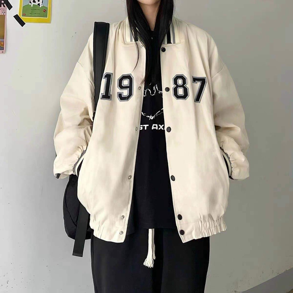 Áo khoác Bóng chày 1987  nam nữ,Áo sweater hoodie nam nữ from rộng unisex chất Kaki  Phong Cách Trẻ Trung, Cá Tính